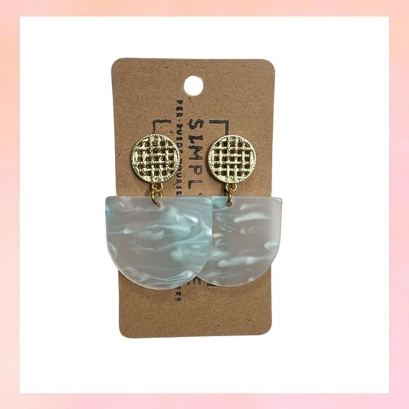 Jewelry - Mint Marble Acetate & Gold Drop Earrings - Geo